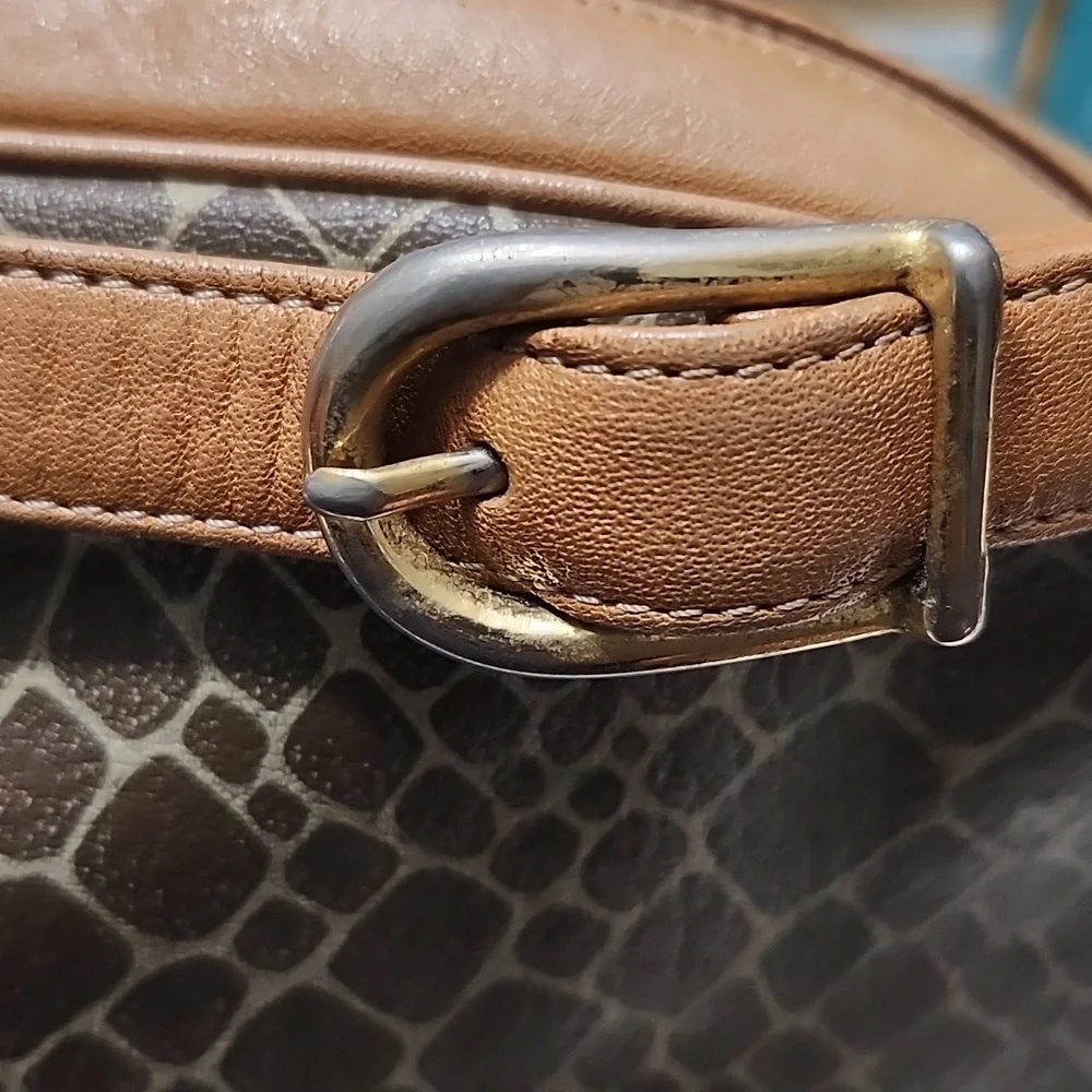 Nina Ricci Signature Logo Handbag Shoulder Bag Leather Tan Brown Animal Vtg Rare